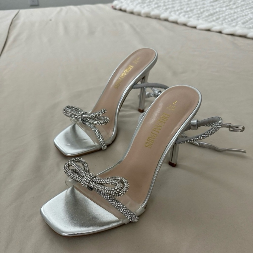 Silver Rhinestone Embellished Heels